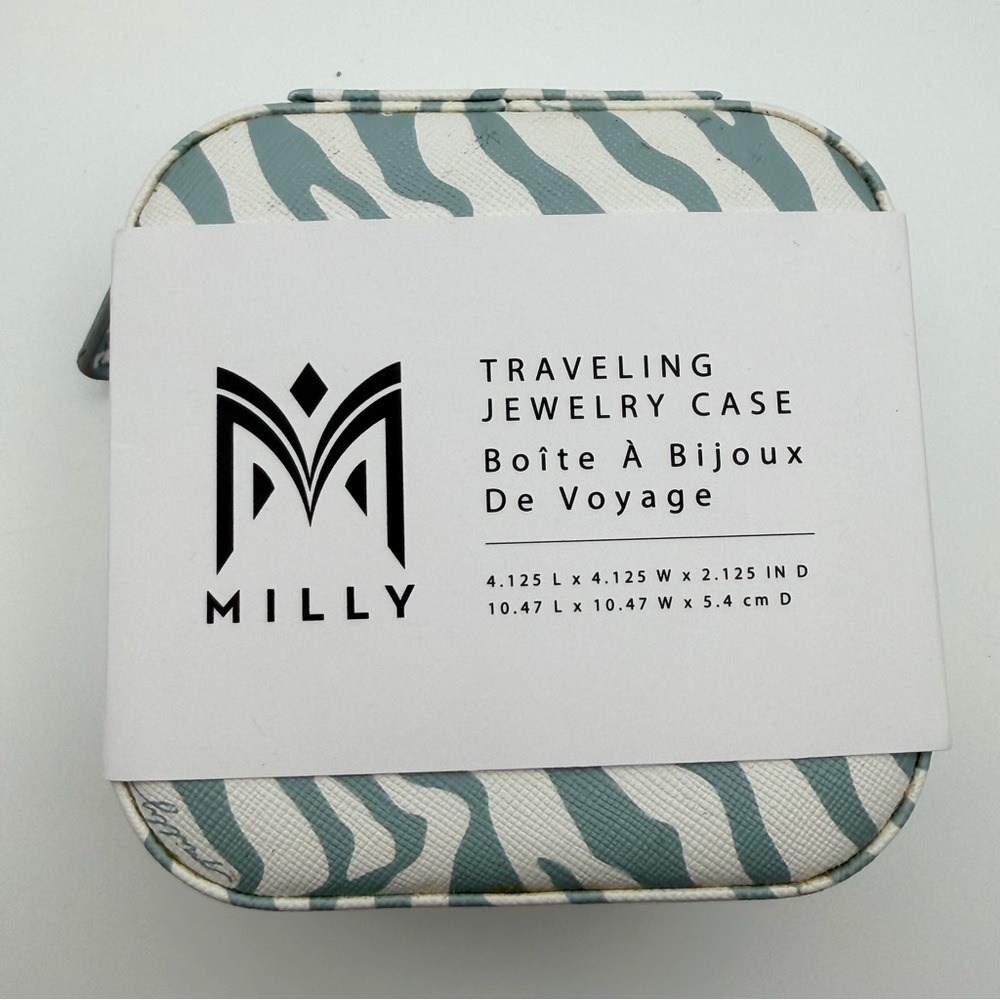 Milly Traveling Jewelry Case Compact Organizer Blue White Zebra Print NEW